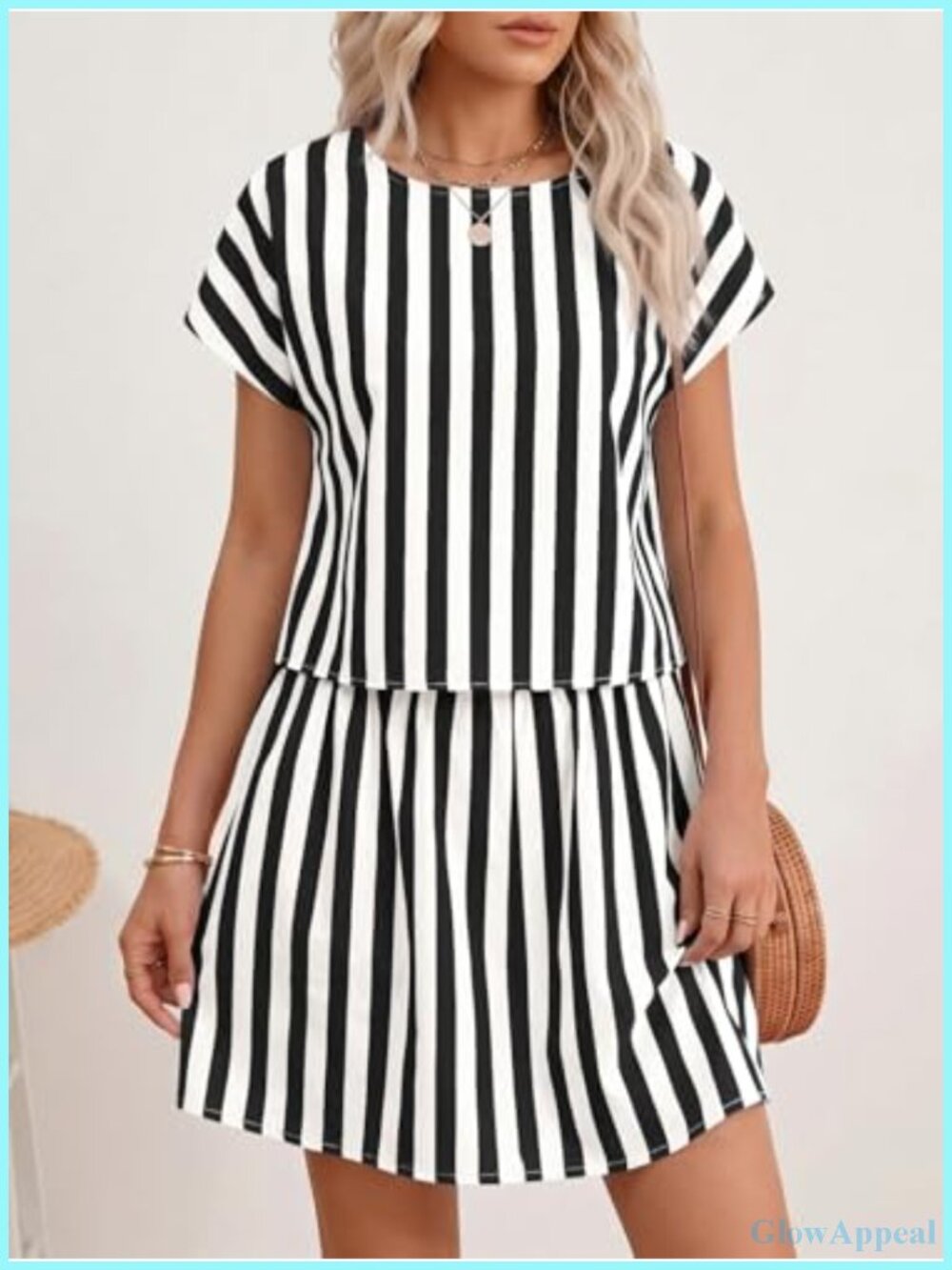 Striped 2 Piece Skirt Set Crop Top Mini Skort Lounge Set - Picture 3 of 6
